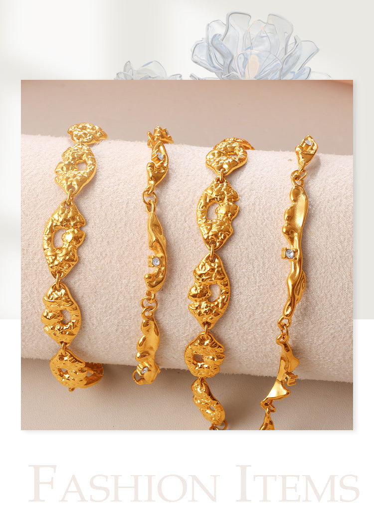 Gold Texture Hollowed-out Bracelet With Retro Adjustable Bracelet