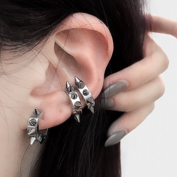 Stainless Steel Spike Round Earrings