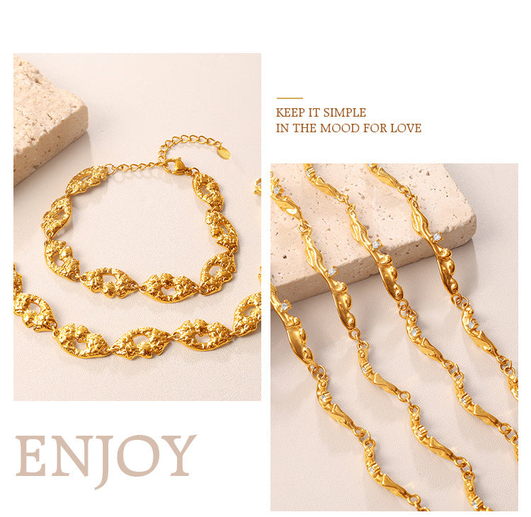 Gold Texture Hollowed-out Bracelet With Retro Adjustable Bracelet