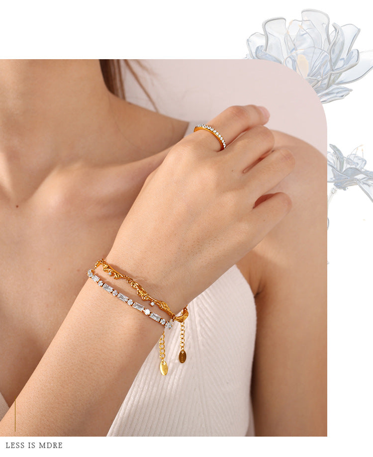 Gold Texture Hollowed-out Bracelet With Retro Adjustable Bracelet